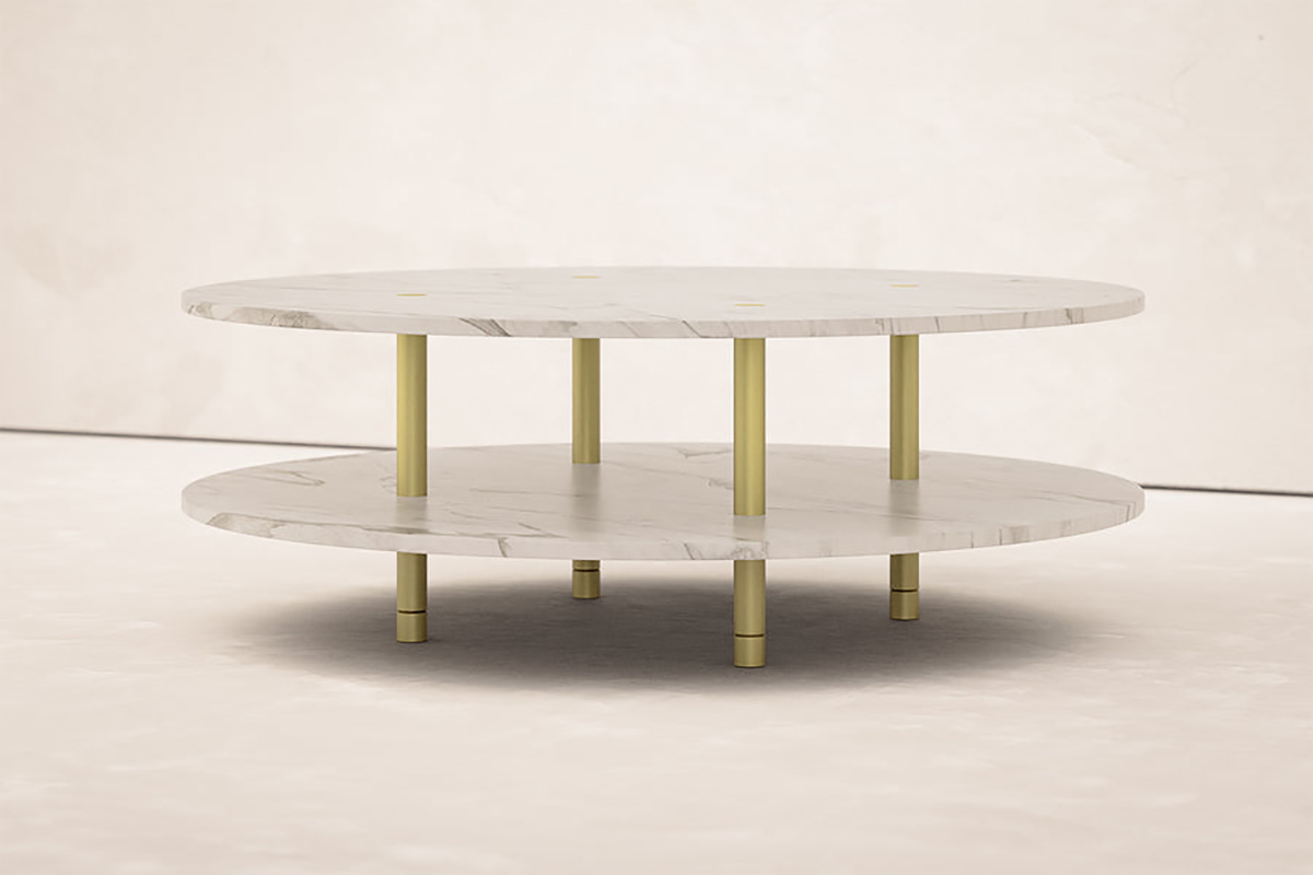 STRATA COFFEE TABLE - TWO TIER/ROUND/STONE par Fort Standard